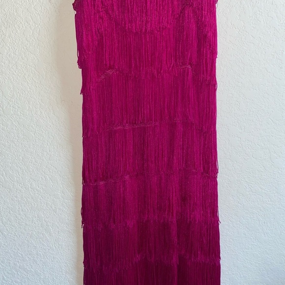 Cheryl Creations Fuchsia Pink Fringe Tiered Jeweled Zipper Flapper Mini Dress S - Picture 5 of 16